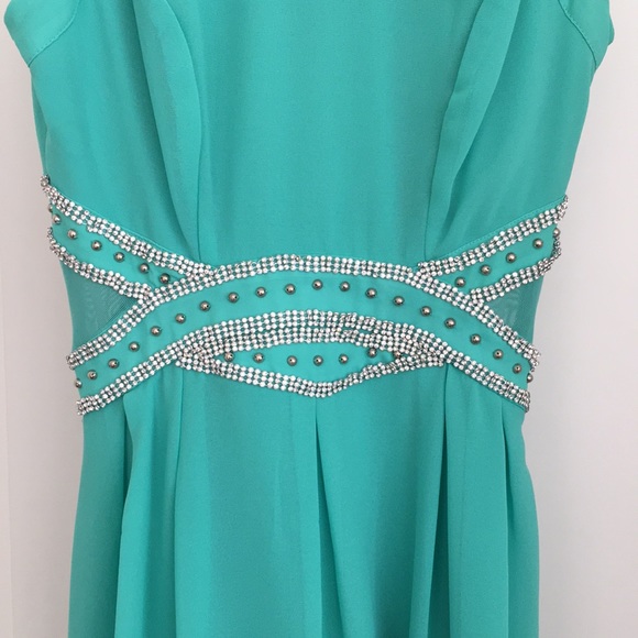 HP 🌺 Crystal Doll Dress 7 (Junior) Green Sleeveless Homecoming Prom Party Sheer - Picture 2 of 10